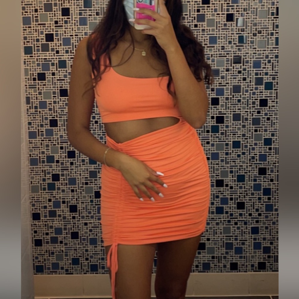 SHEIN coral cut out, one-shoulder tie dress